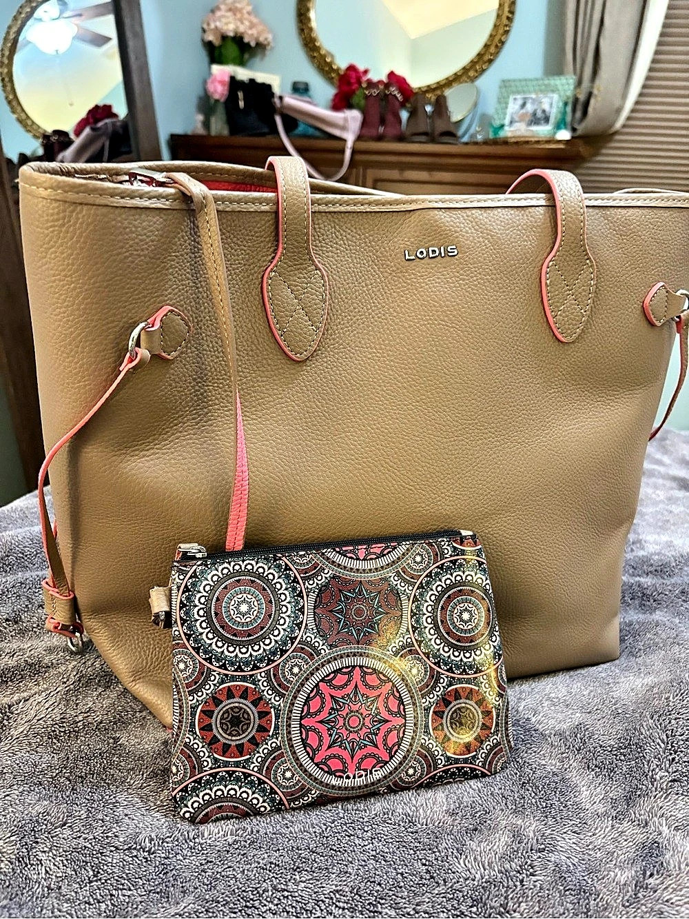 Lodis Bliss Tote Bag in Brown & Pink